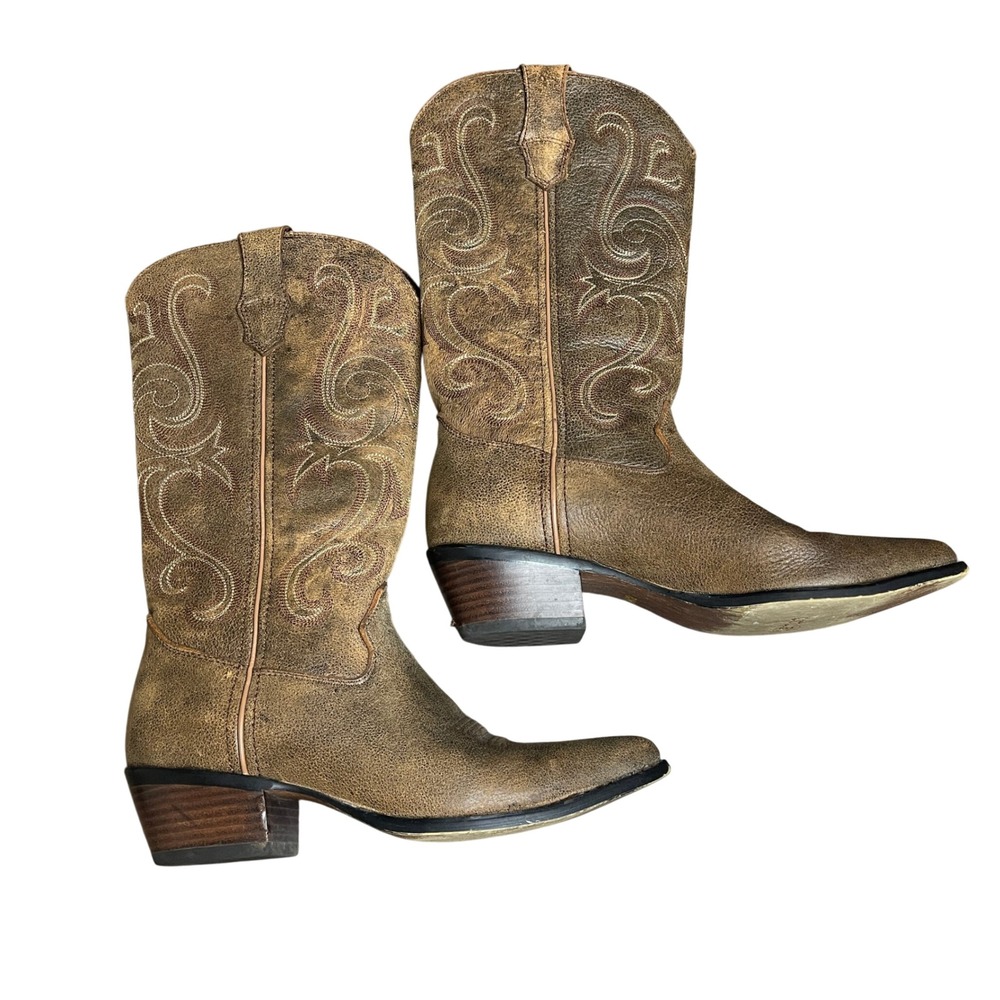 Durango Women's Western Boots Brown Leather Embroidered Square Toe Size 8M